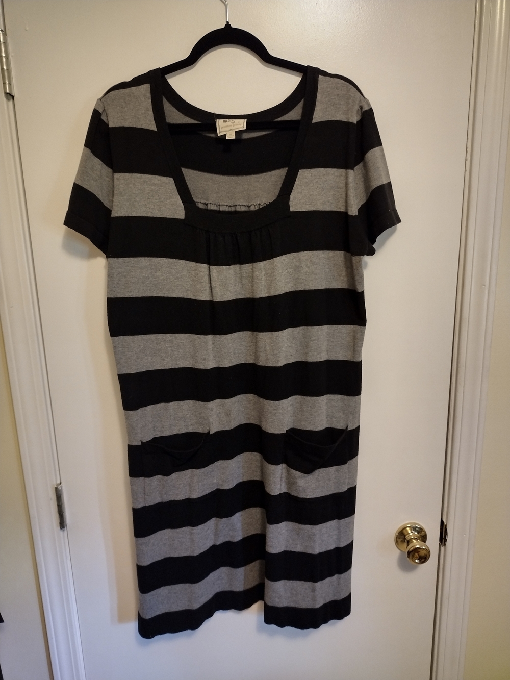 Black and Gray Striped Knit Dress